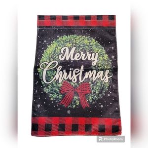 Merry christmas wreath garden flag